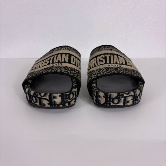 Christian Dior Dway Cloth Embroidered Black Platform Slide Sandals Size 38 - Picture 2 of 12